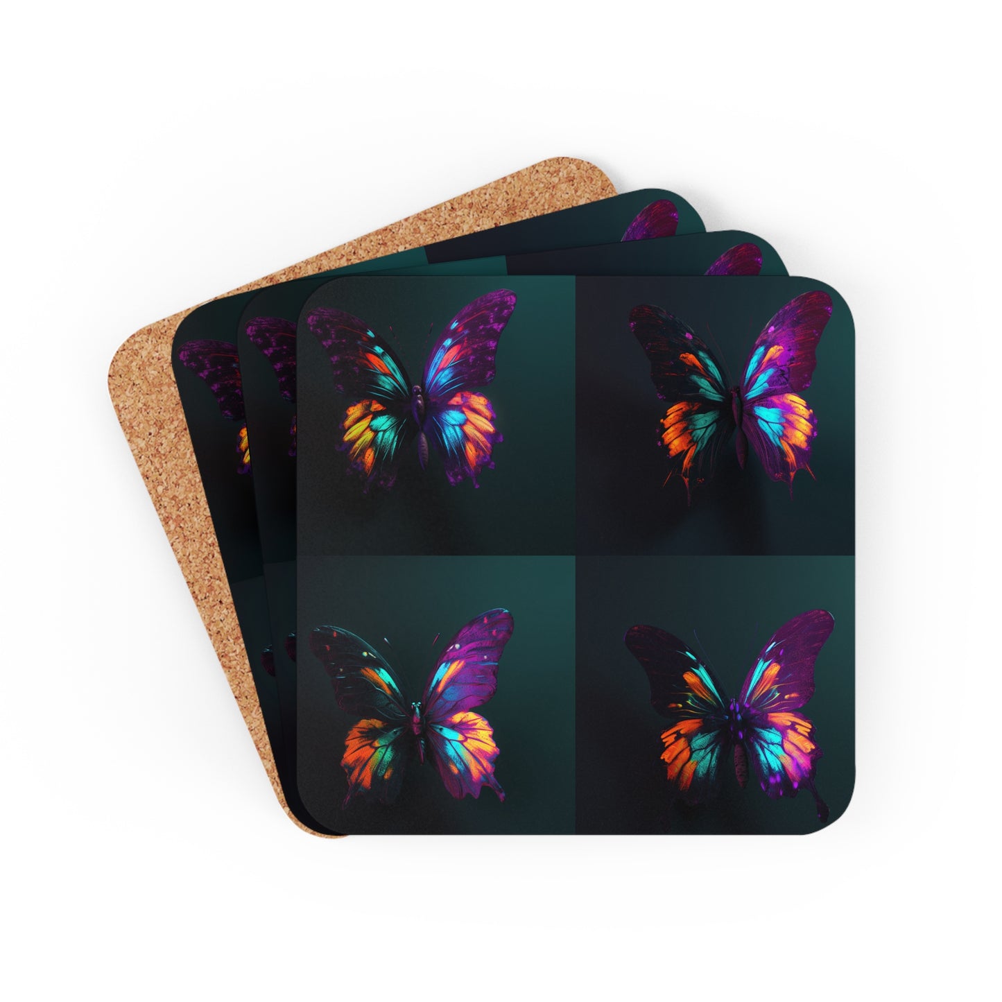 Corkwood Coaster Set Hyper Colorful Butterfly Purple 5