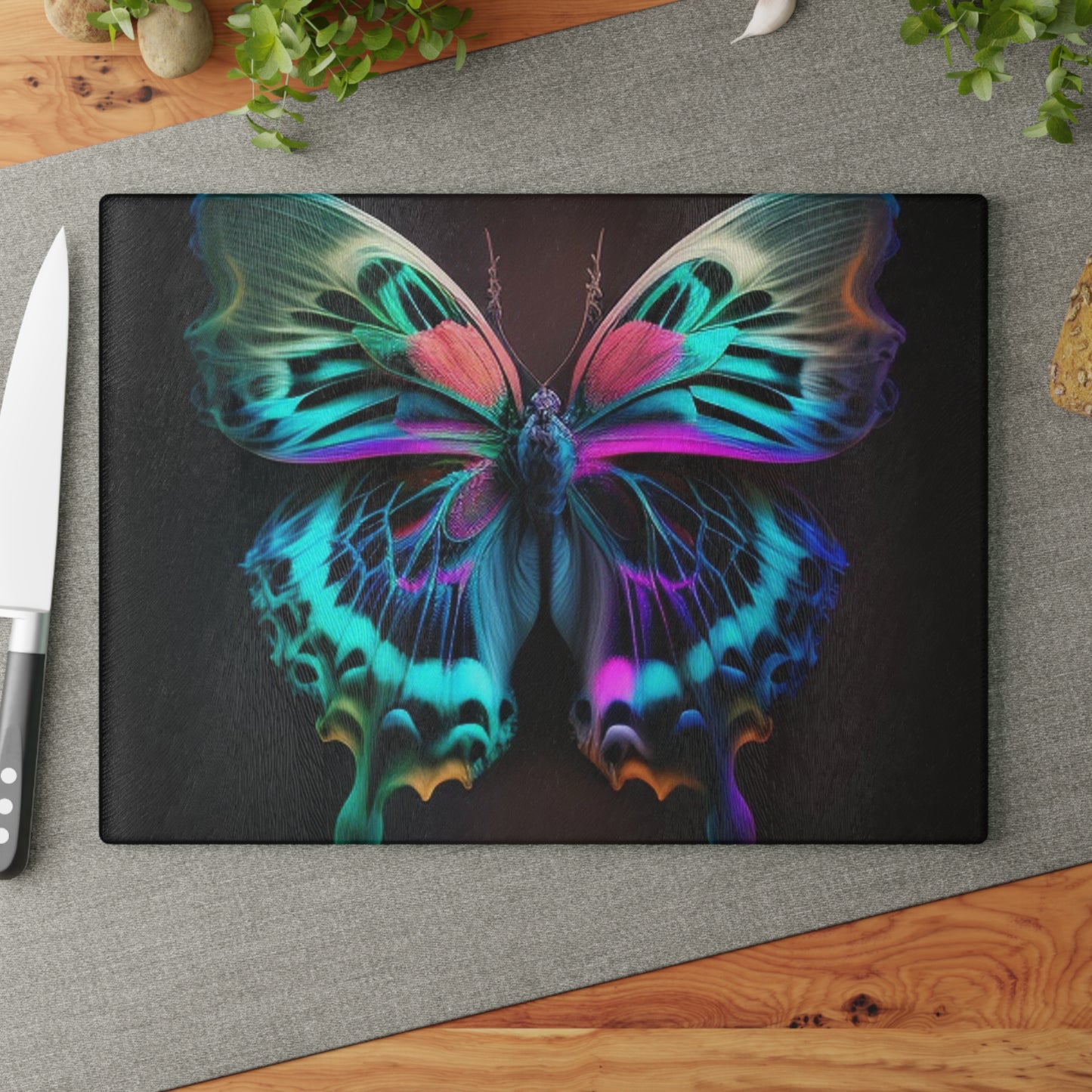 Glass Cutting Board Neon Butterfly Fusion 1