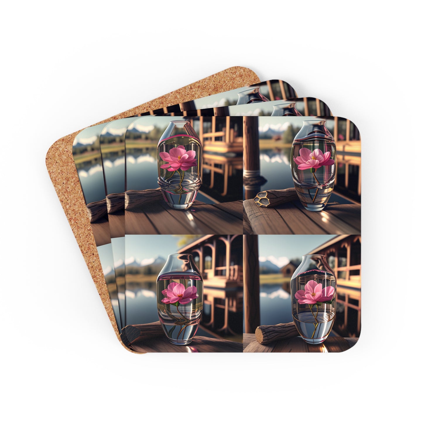 Corkwood Coaster Set Pink Magnolia 5