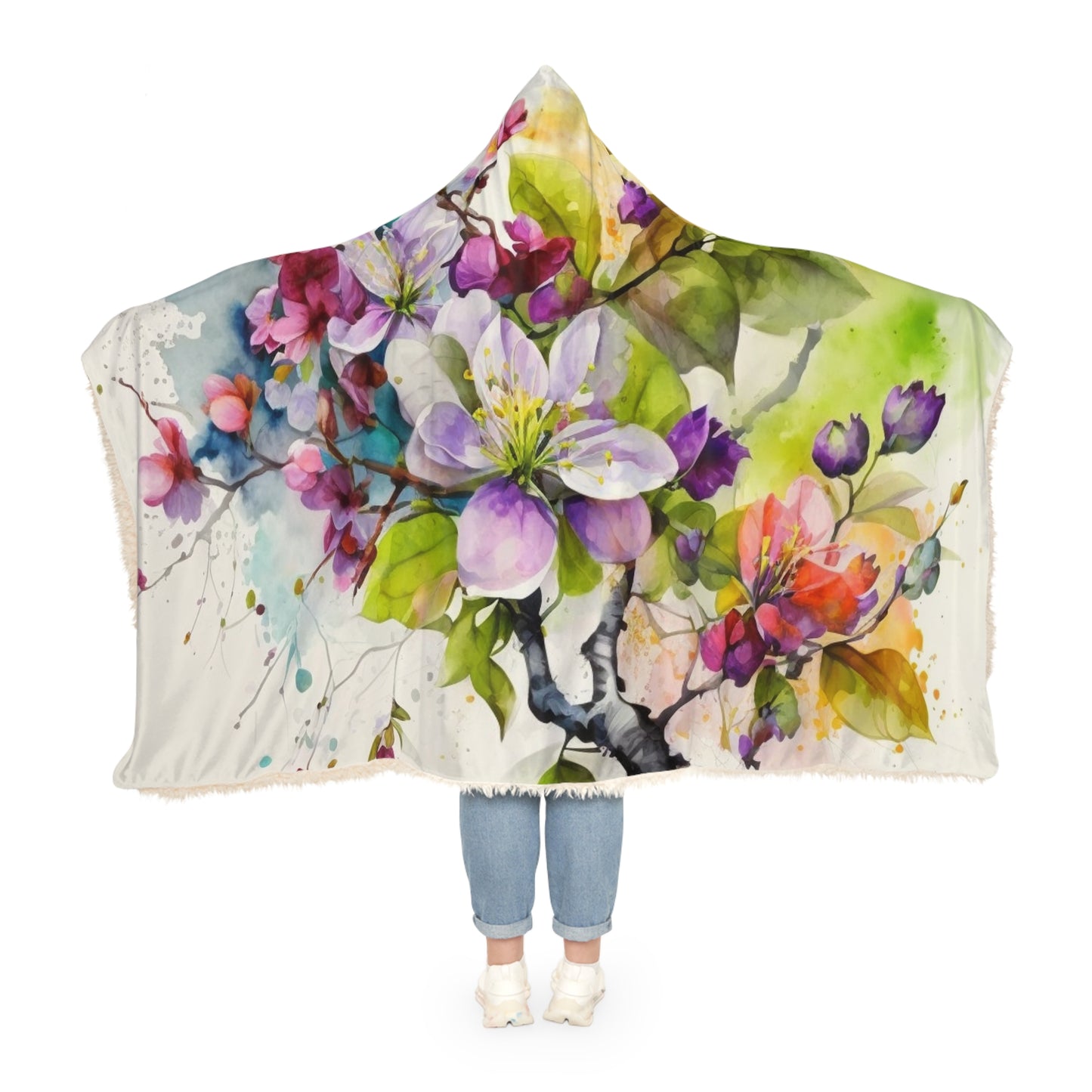 Snuggle Hooded Blanket Mother Nature Bright Spring Colors Realistic Watercolor 4