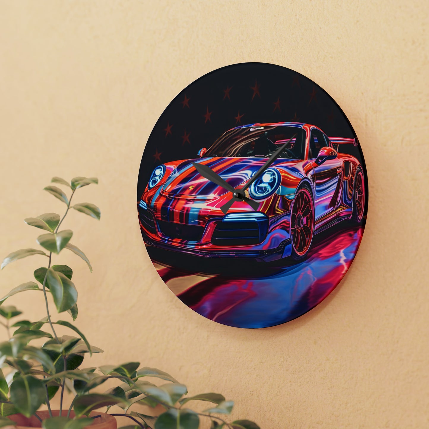 Acrylic Wall Clock Macro American Flag Porsche 4