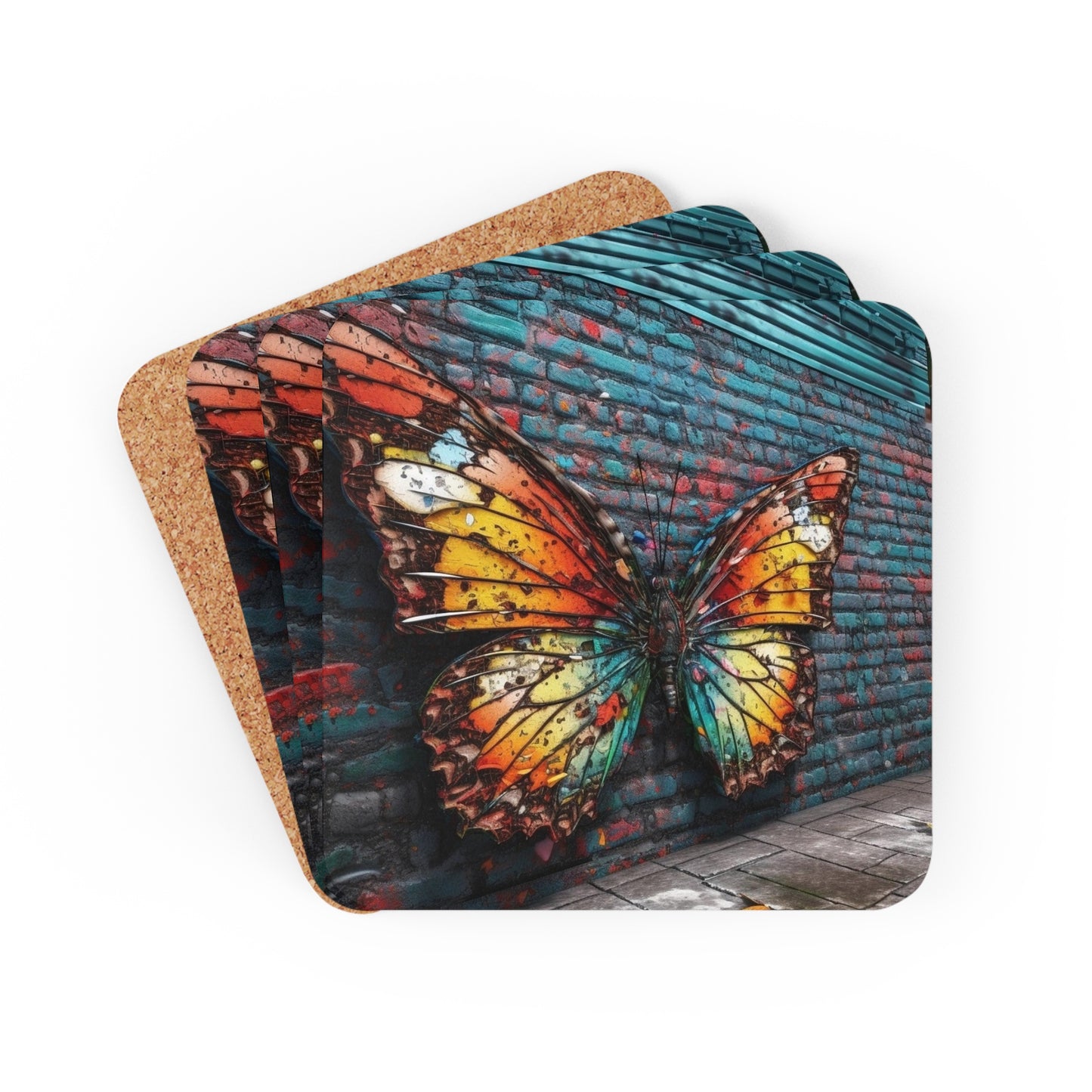 Corkwood Coaster Set Liquid Street Butterfly 2