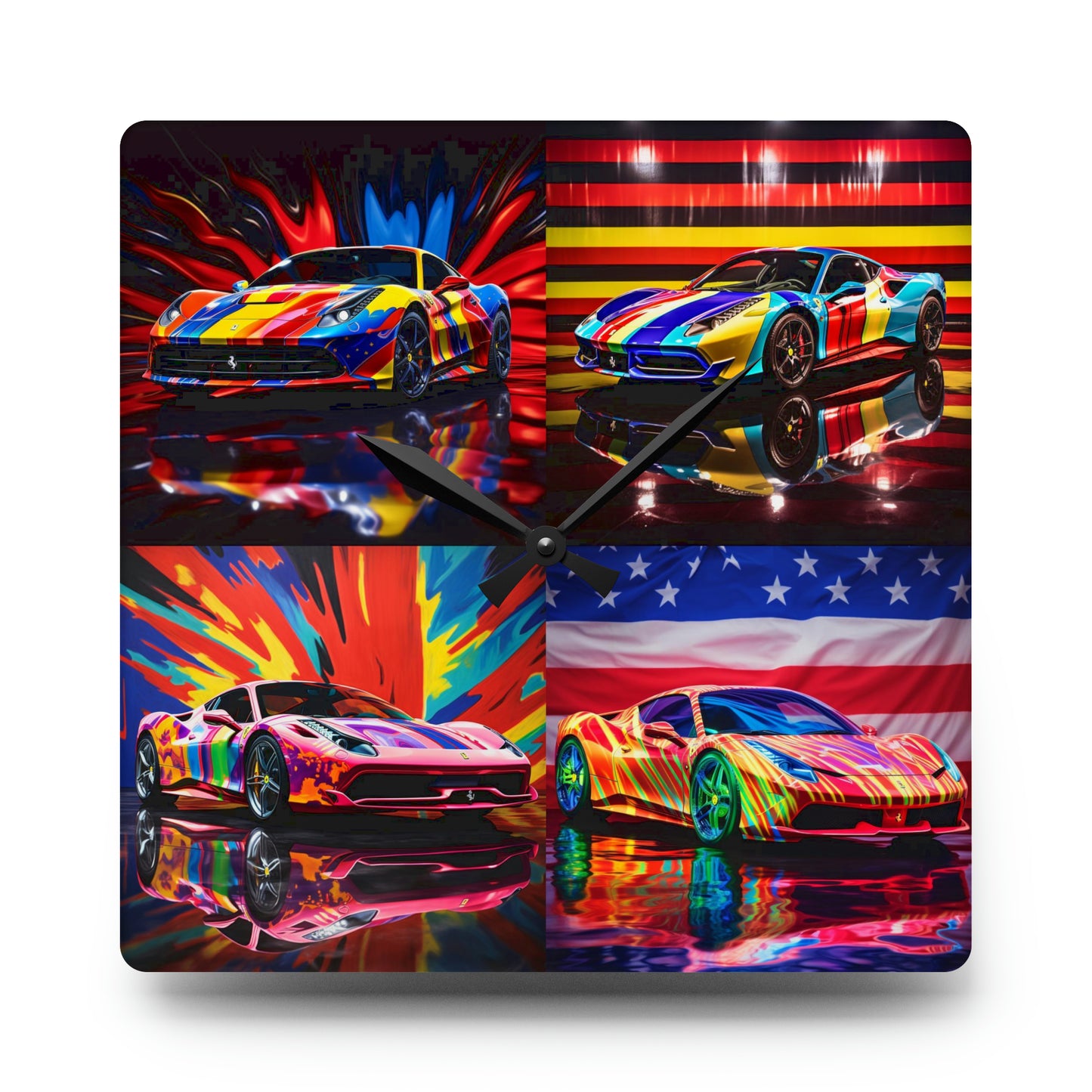 Acrylic Wall Clock Hyper Colorfull Ferrari 5