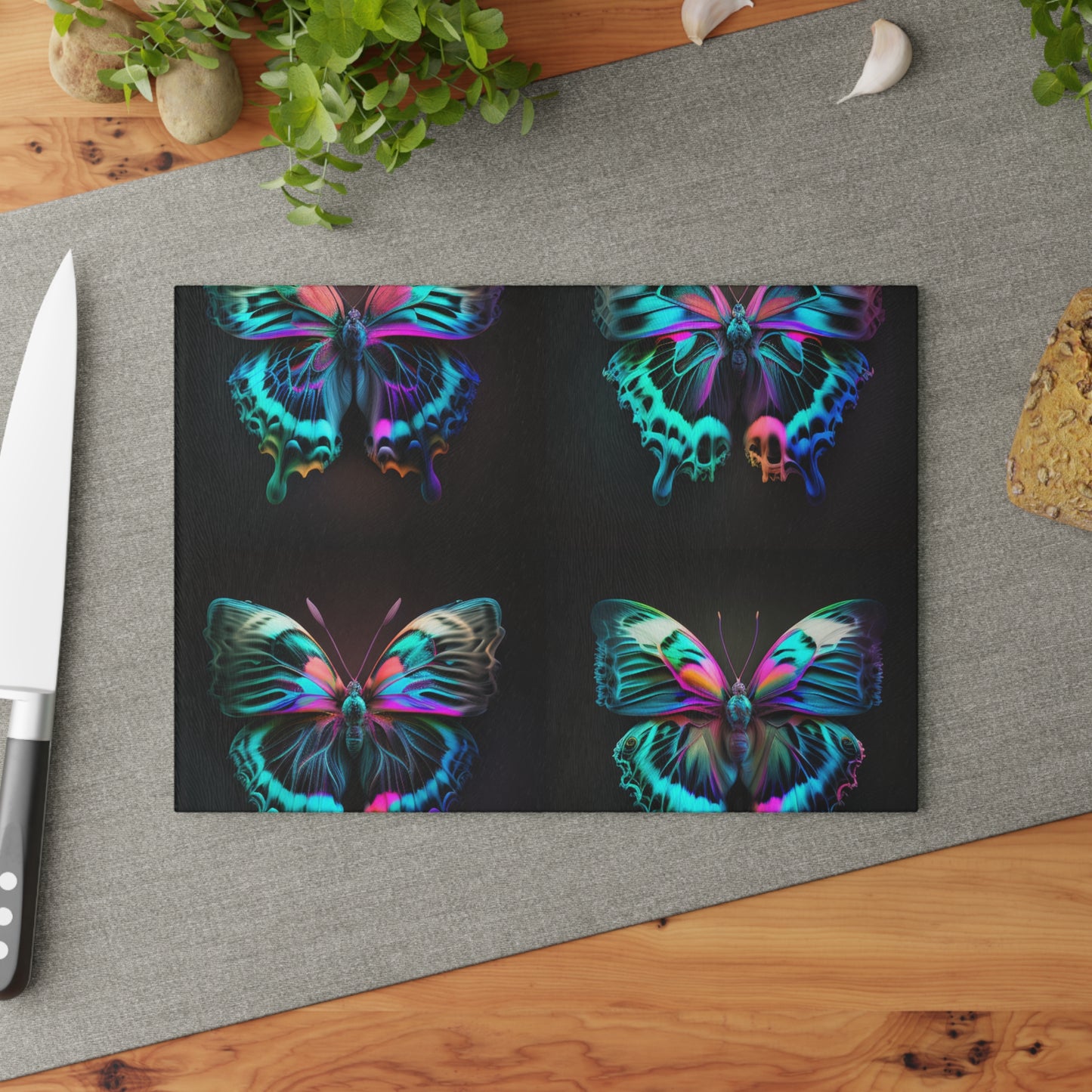 Glass Cutting Board Neon Butterfly Fusion 5