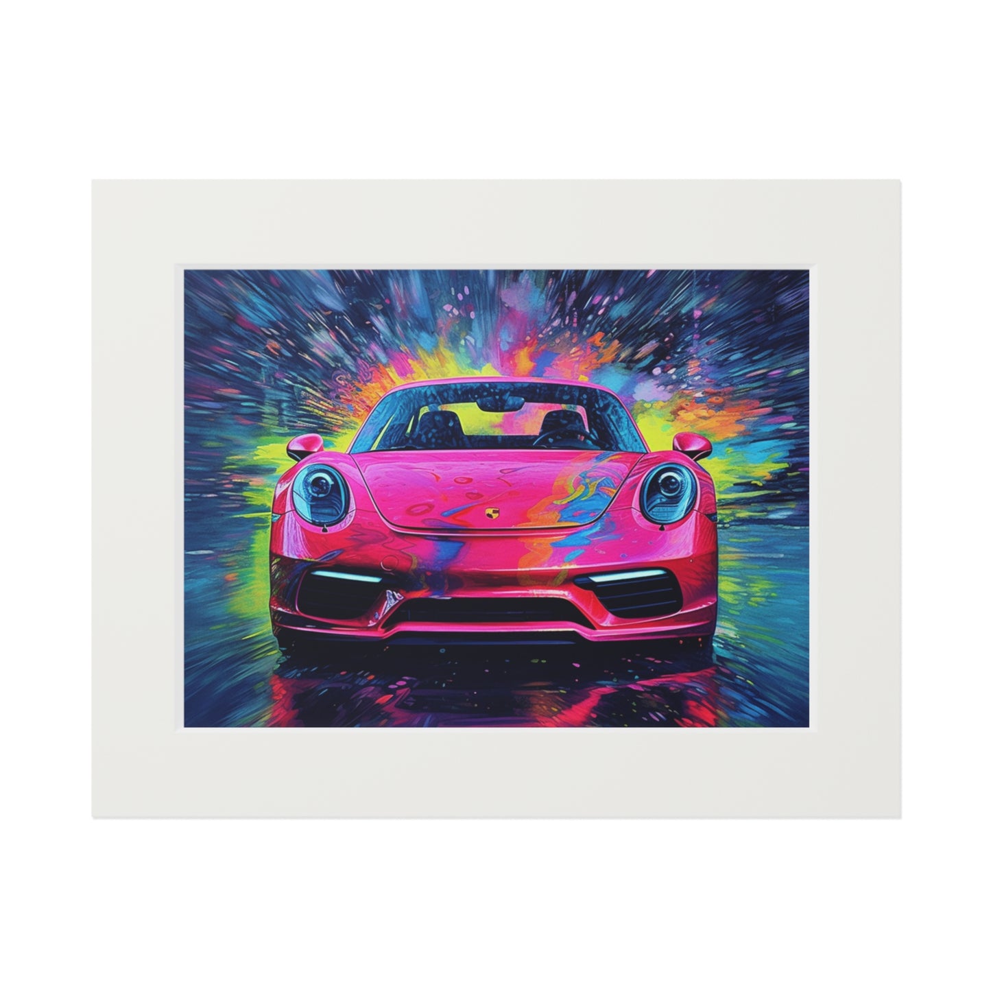 Fine Art Prints (Passepartout Paper Frame) Pink Porsche water fusion 3