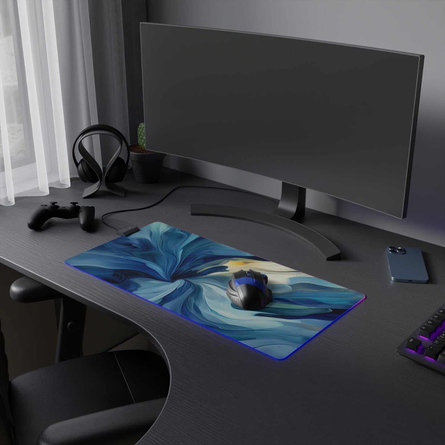 LED Gaming Mouse Pad Blue Tluip Abstract 4