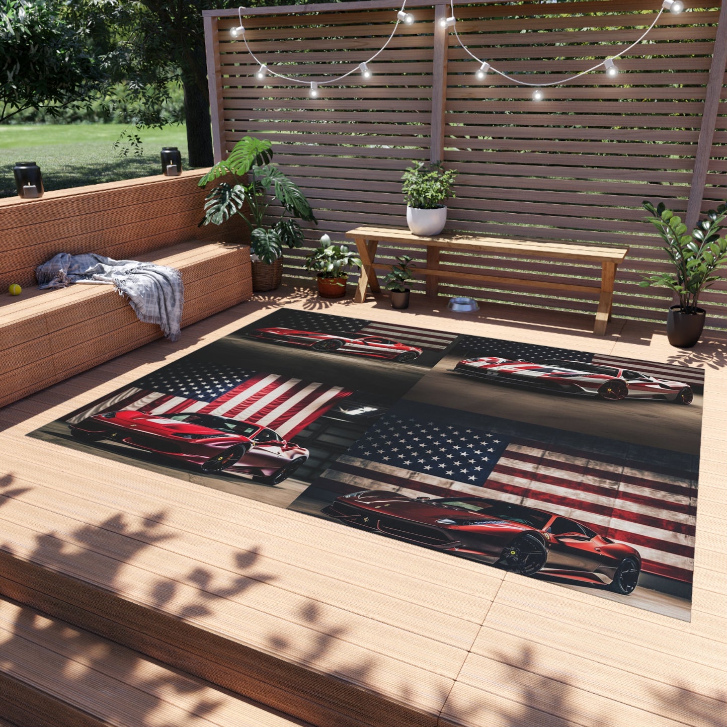 Outdoor Rug  American Flag Background Ferrari 5