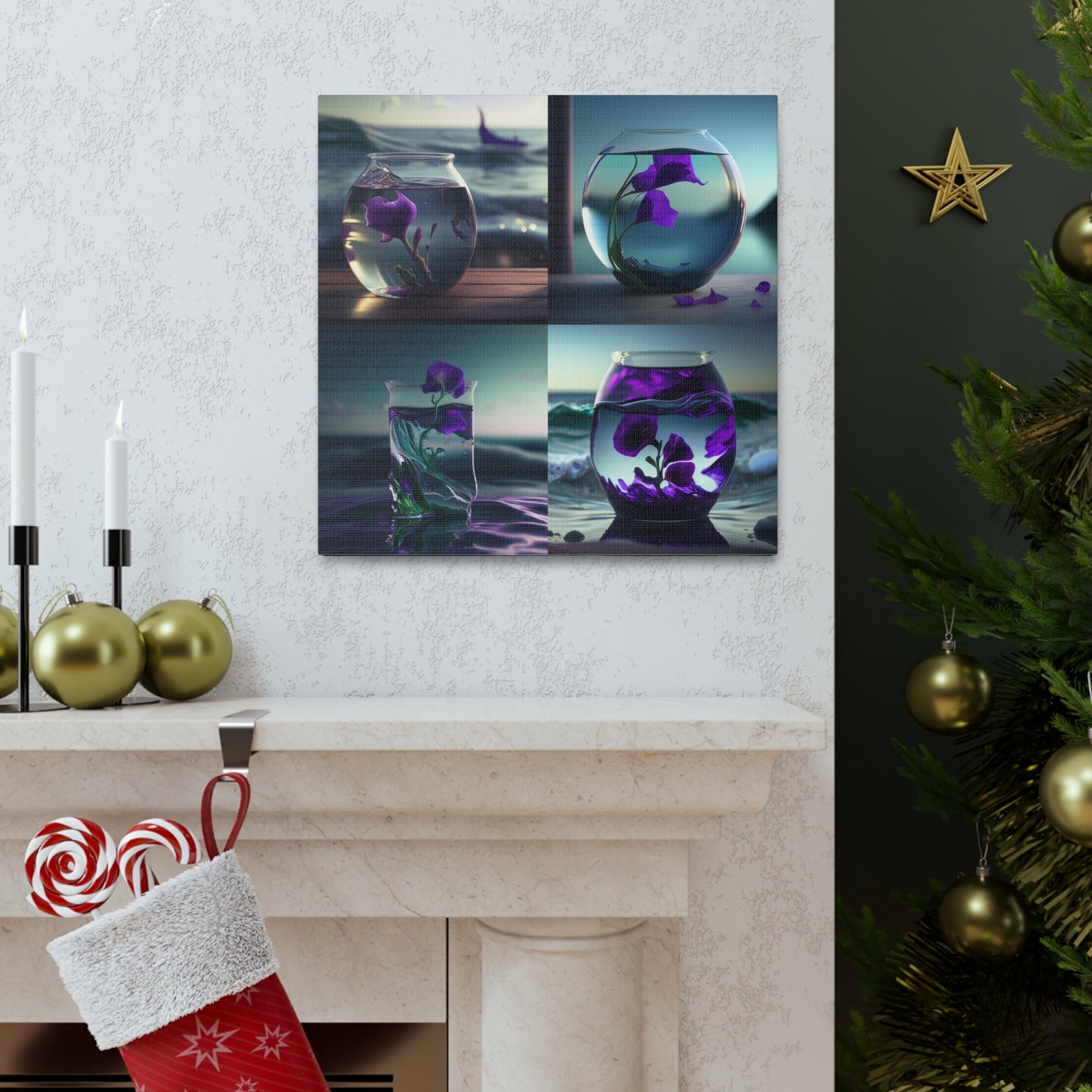 Canvas Gallery Wraps Purple Sweet pea in a vase 5