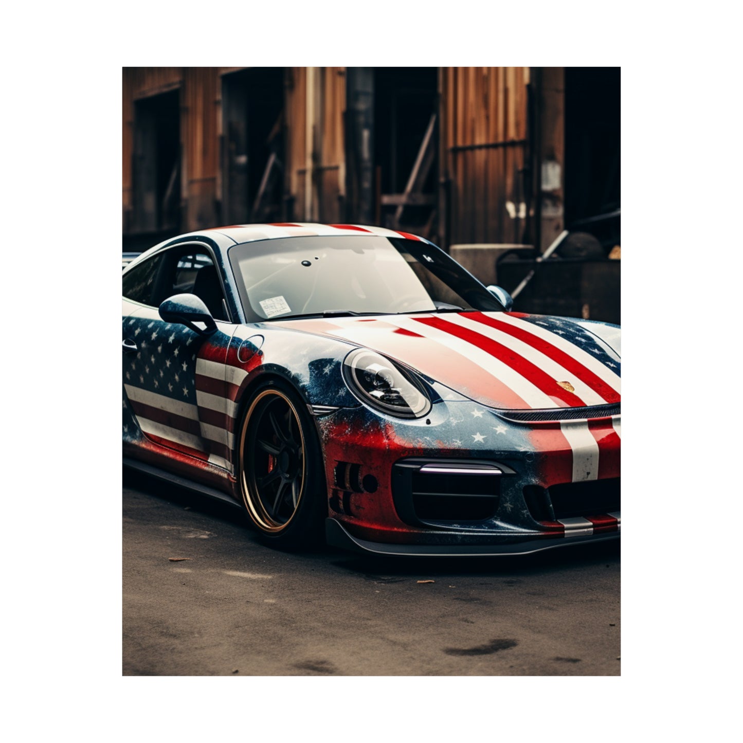 Premium Matte Vertical Posters American Flag Porsche 3