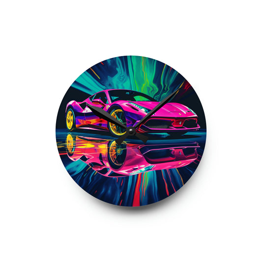 Acrylic Wall Clock Pink Ferrari Macro 4