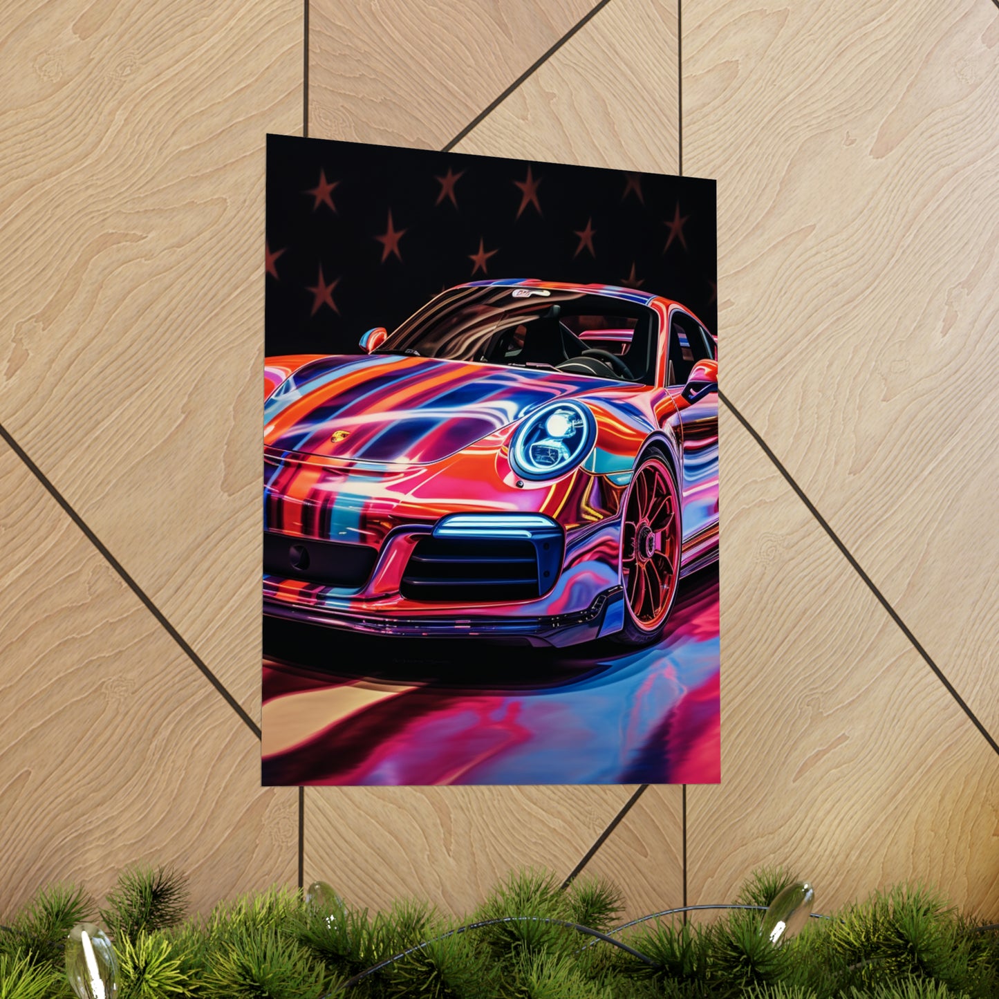 Premium Matte Vertical Posters Macro American Flag Porsche 4