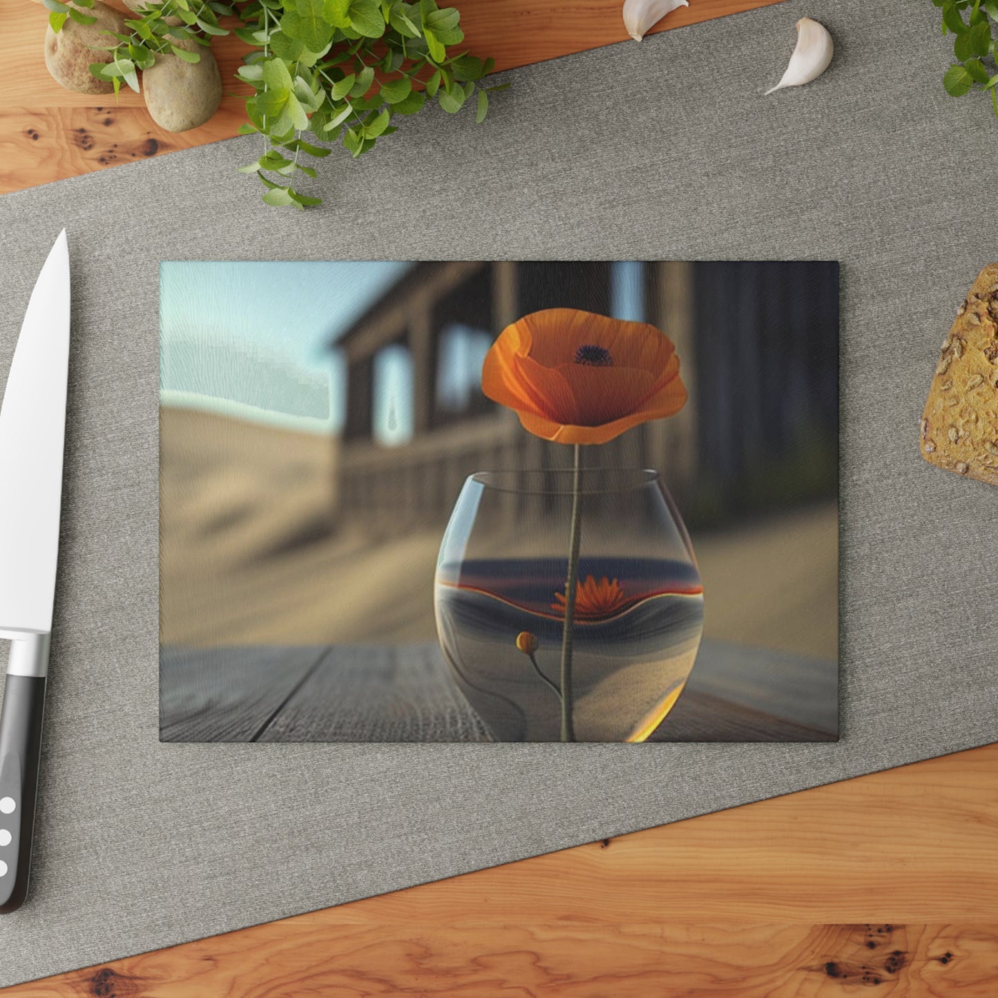 Glass Cutting Board Poppy in a Glass Vase 4