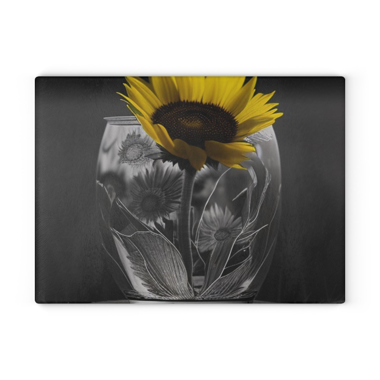 Glass Cutting Board Yellw Sunflower in a vase 1