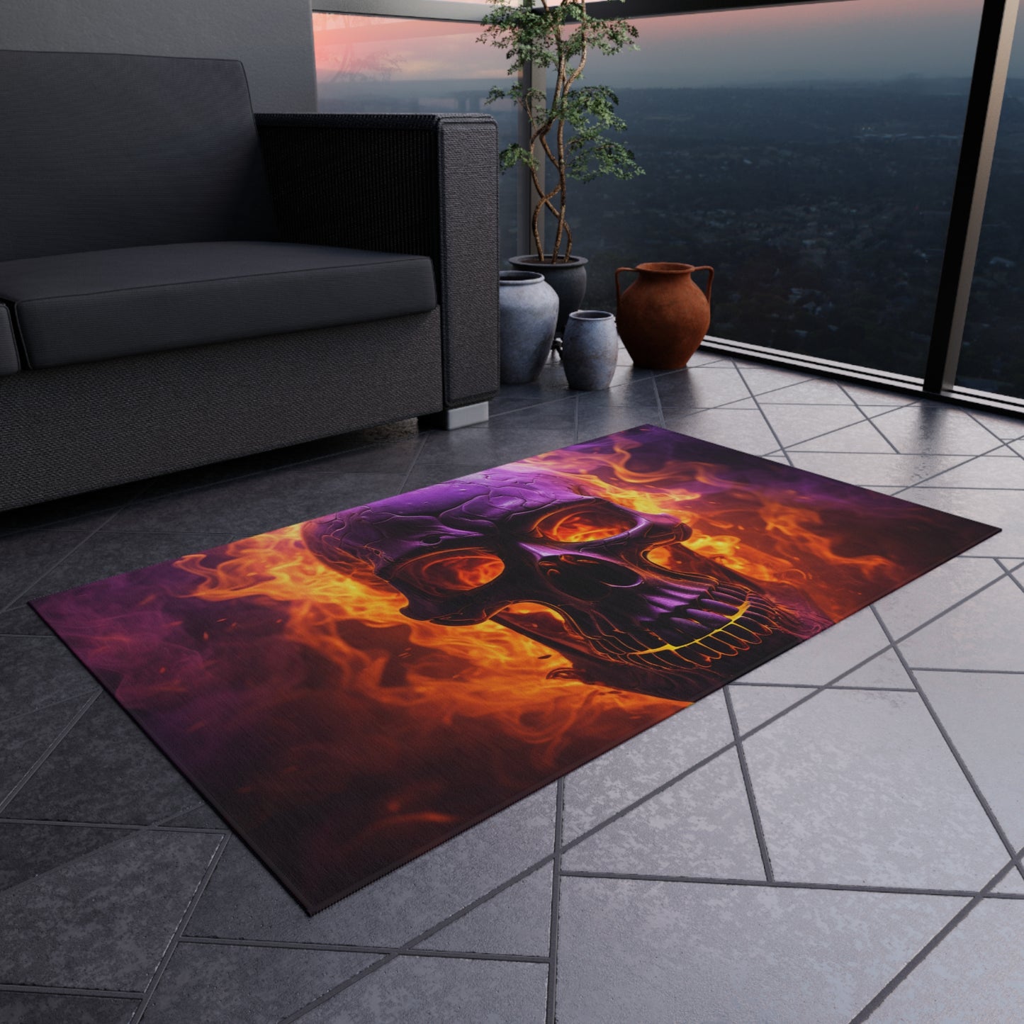 Outdoor Rug  Skull Flames 3