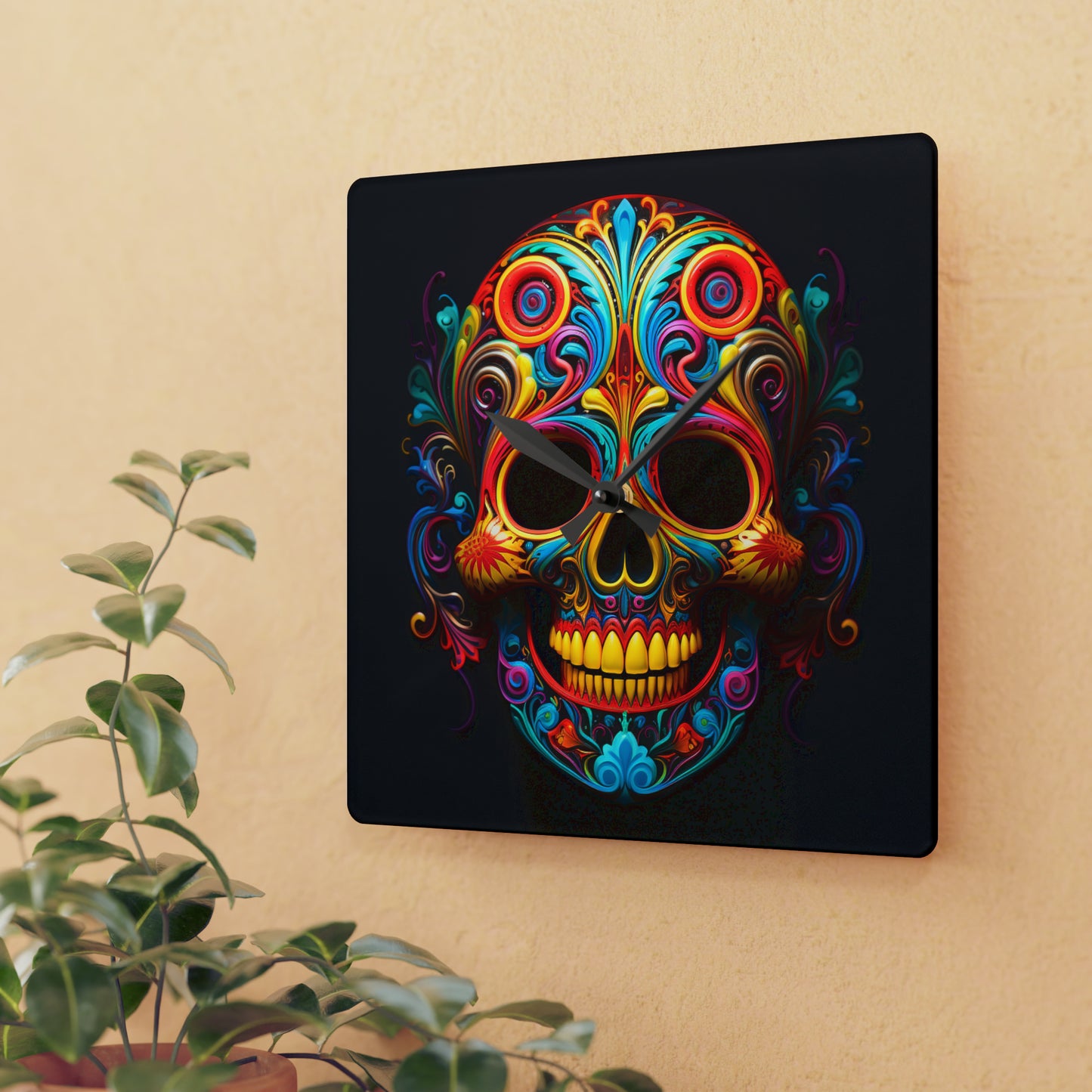 Acrylic Wall Clock Macro Skull Color 1