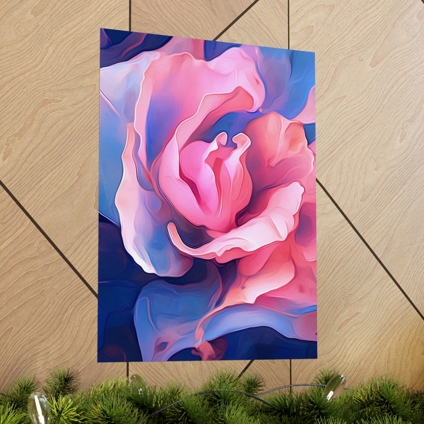 Premium Matte Vertical Posters Pink & Blue Tulip Rose 1