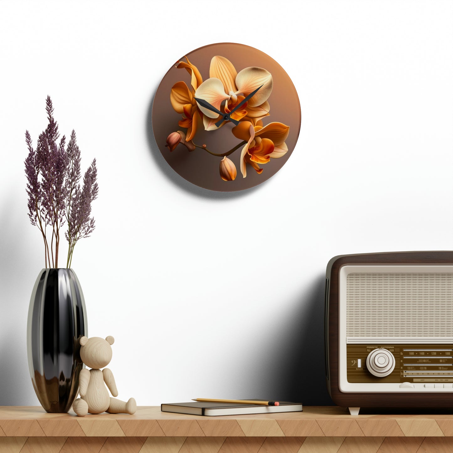 Acrylic Wall Clock orchid pedals 2