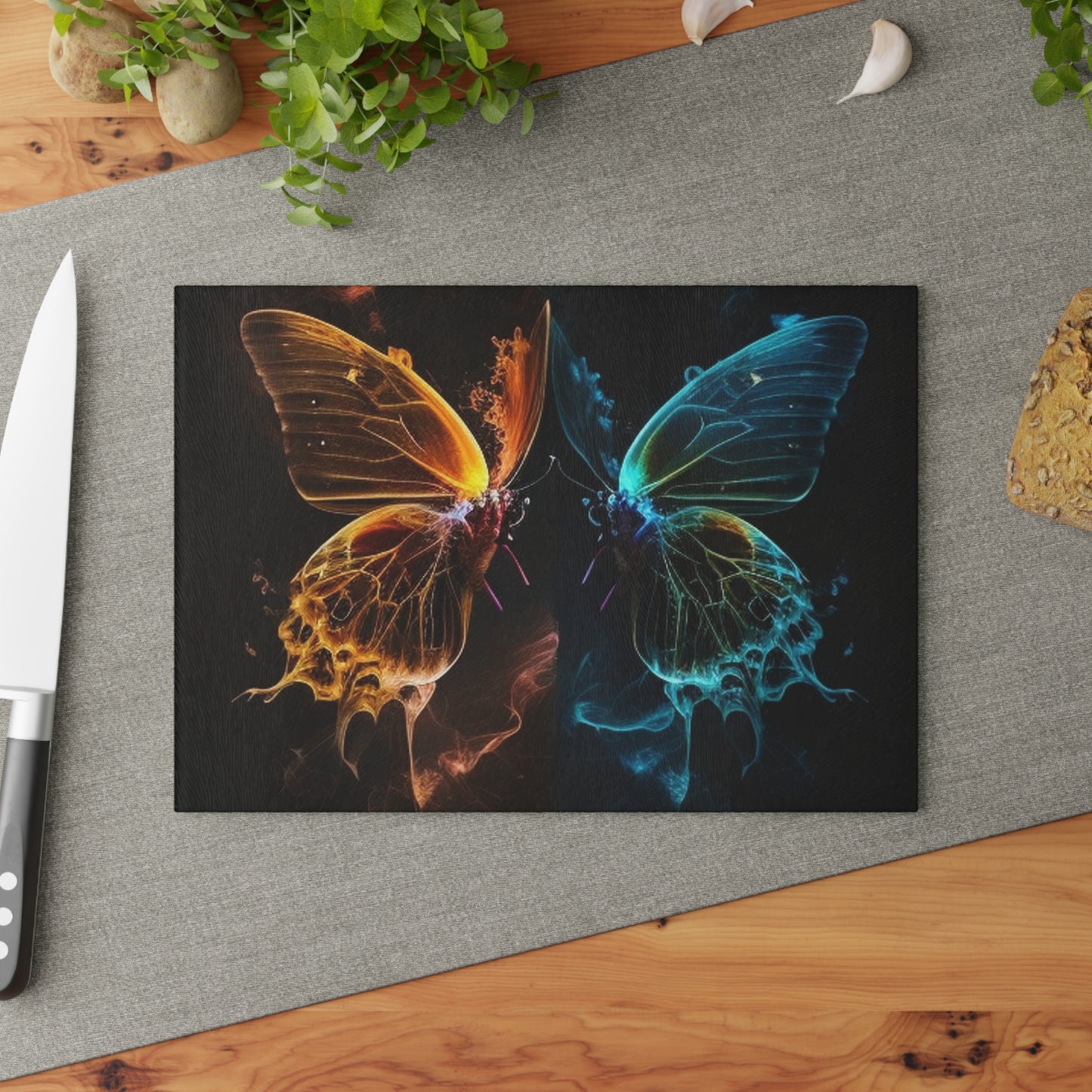 Glass Cutting Board Kiss Neon Butterfly 1