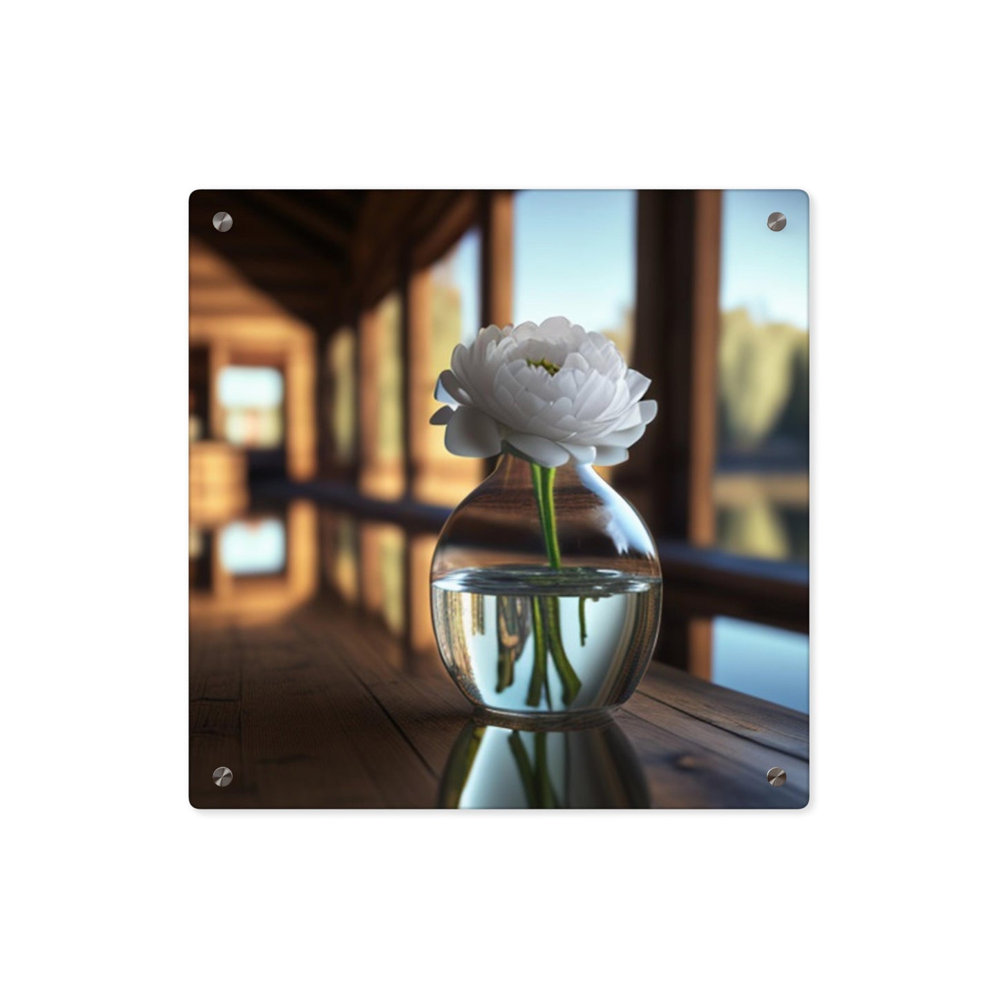 Acrylic Wall Art Panels White Peony glass vase 3