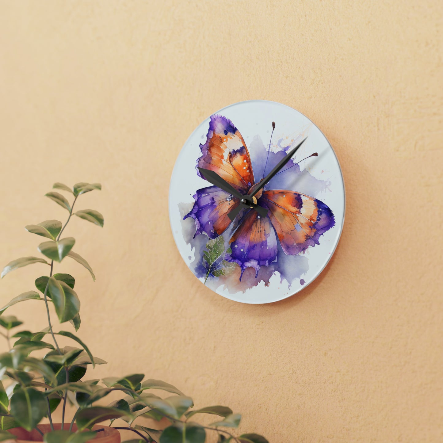 Acrylic Wall Clock MerlinRose Watercolor Butterfly 2