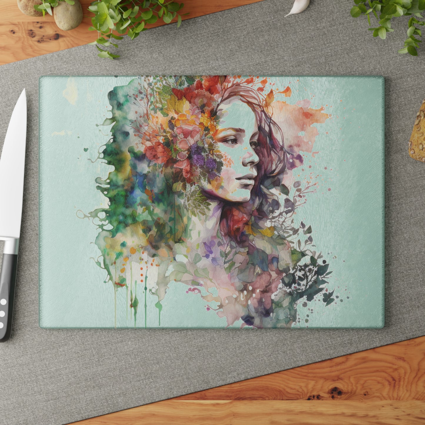 Glass Cutting Board Mother Nature Bright Spring Colors Realistic Watercolor 3