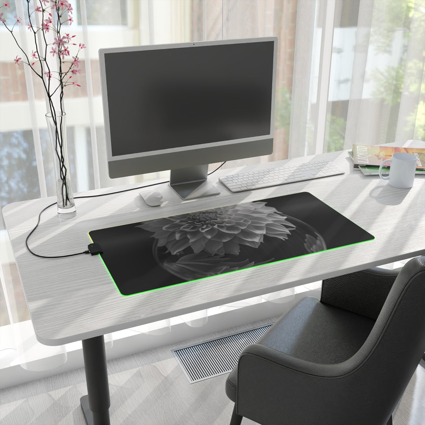 LED Gaming Mouse Pad White Dahlia 1