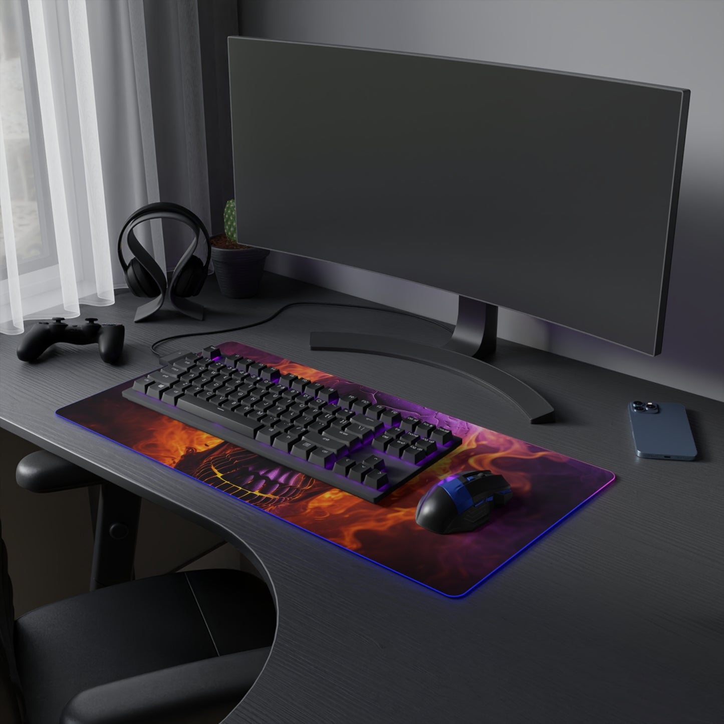 LED Gaming Mouse Pad Skull Flames 3