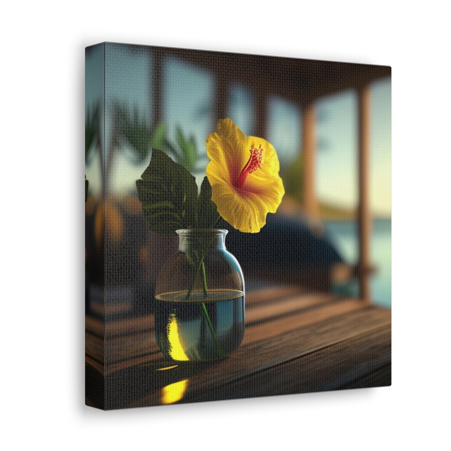 Canvas Gallery Wraps Yellow Hibiscus Wood 2