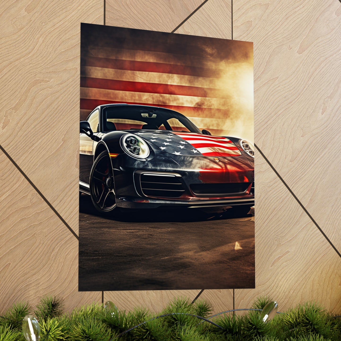Premium Matte Vertical Posters Abstract American Flag Background Porsche 1