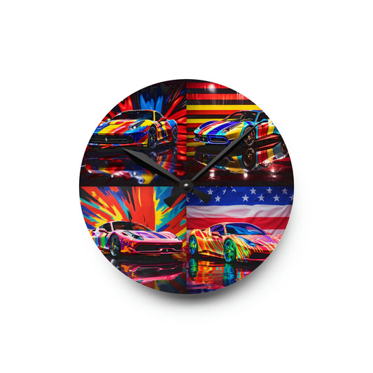 Acrylic Wall Clock Hyper Colorfull Ferrari 5