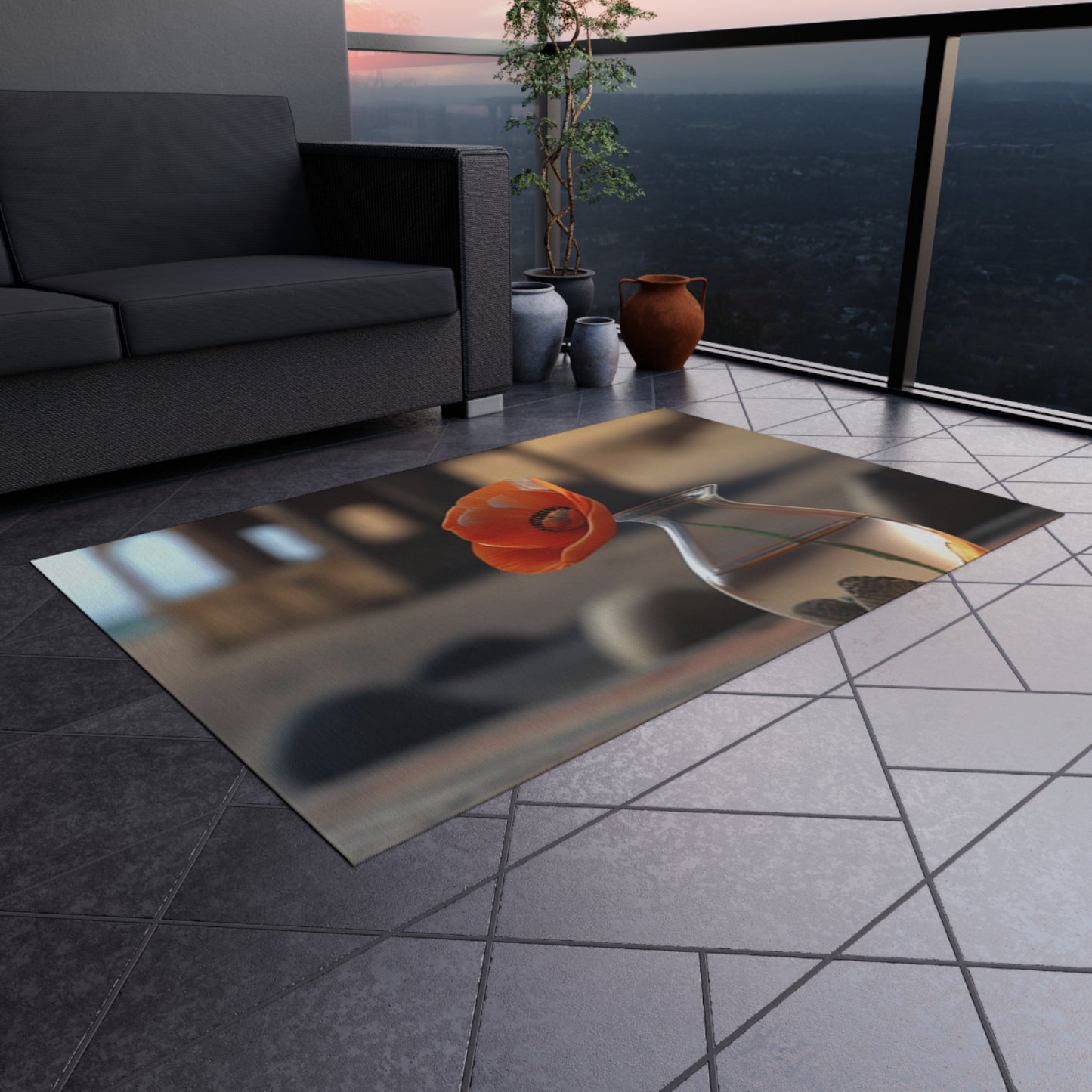 Outdoor Rug  Poppy in a Glass Vase 1