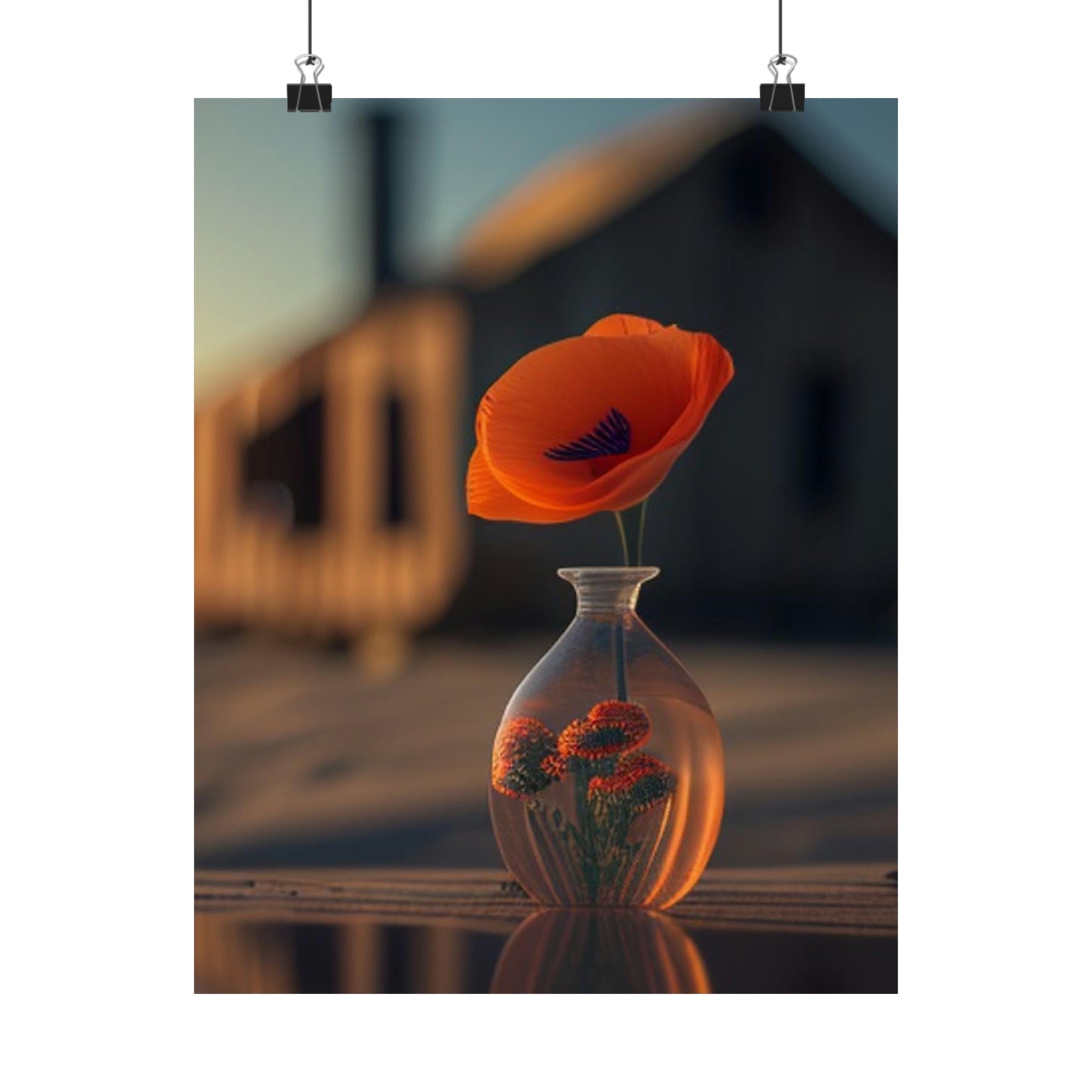 Premium Matte Vertical Posters Orange Poppy in a Vase 3