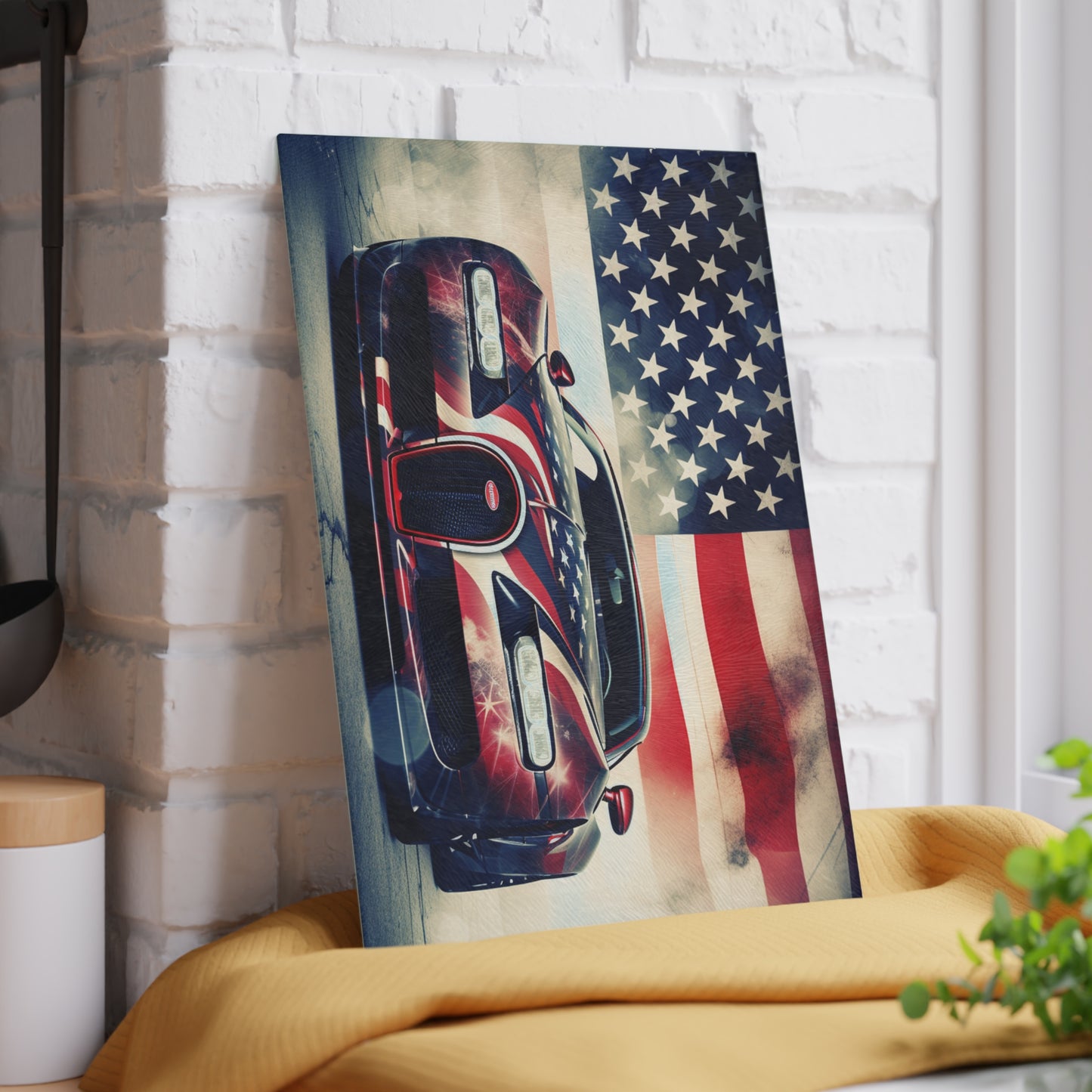 Glass Cutting Board Abstract American Flag Background Bugatti 1