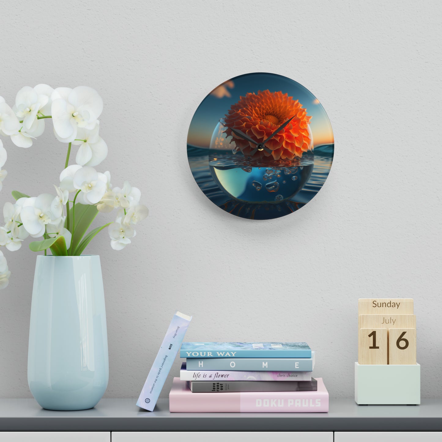 Acrylic Wall Clock Dahlia Orange 4