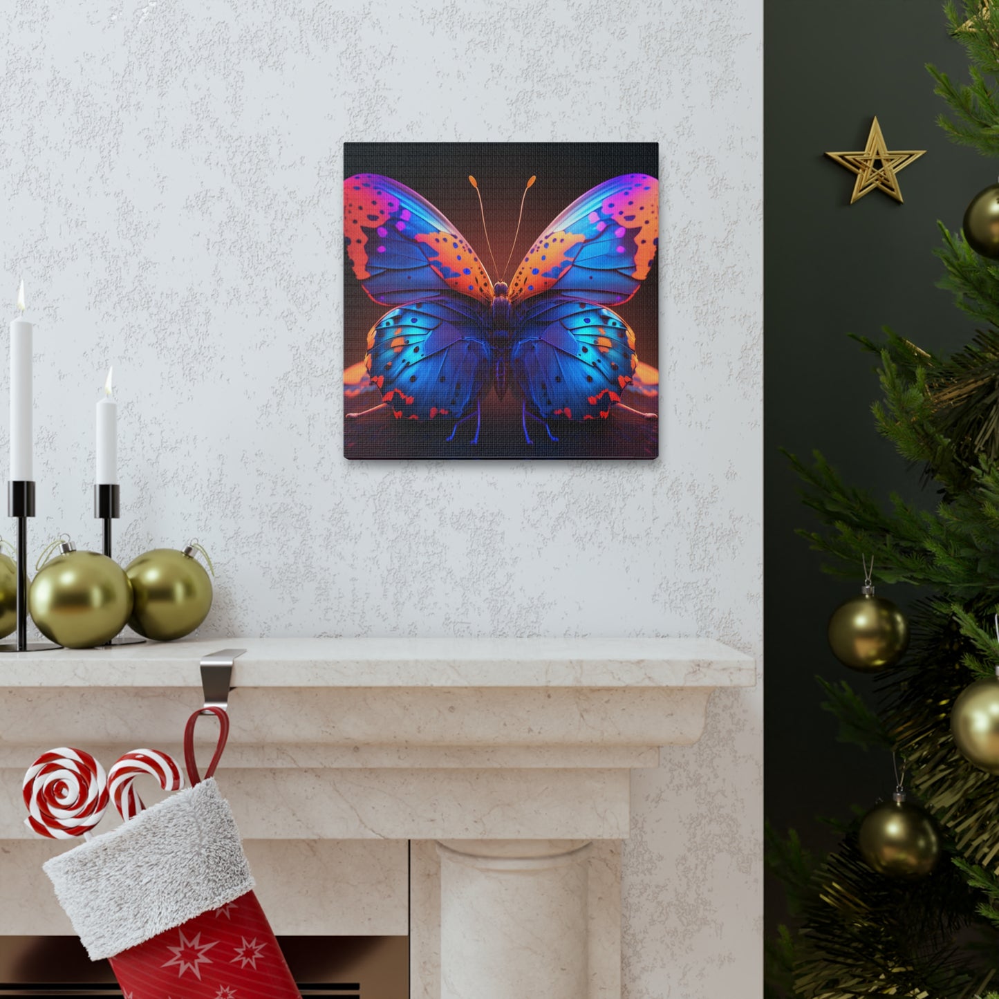 Canvas Gallery Wraps Neon Butterfly Macro 3