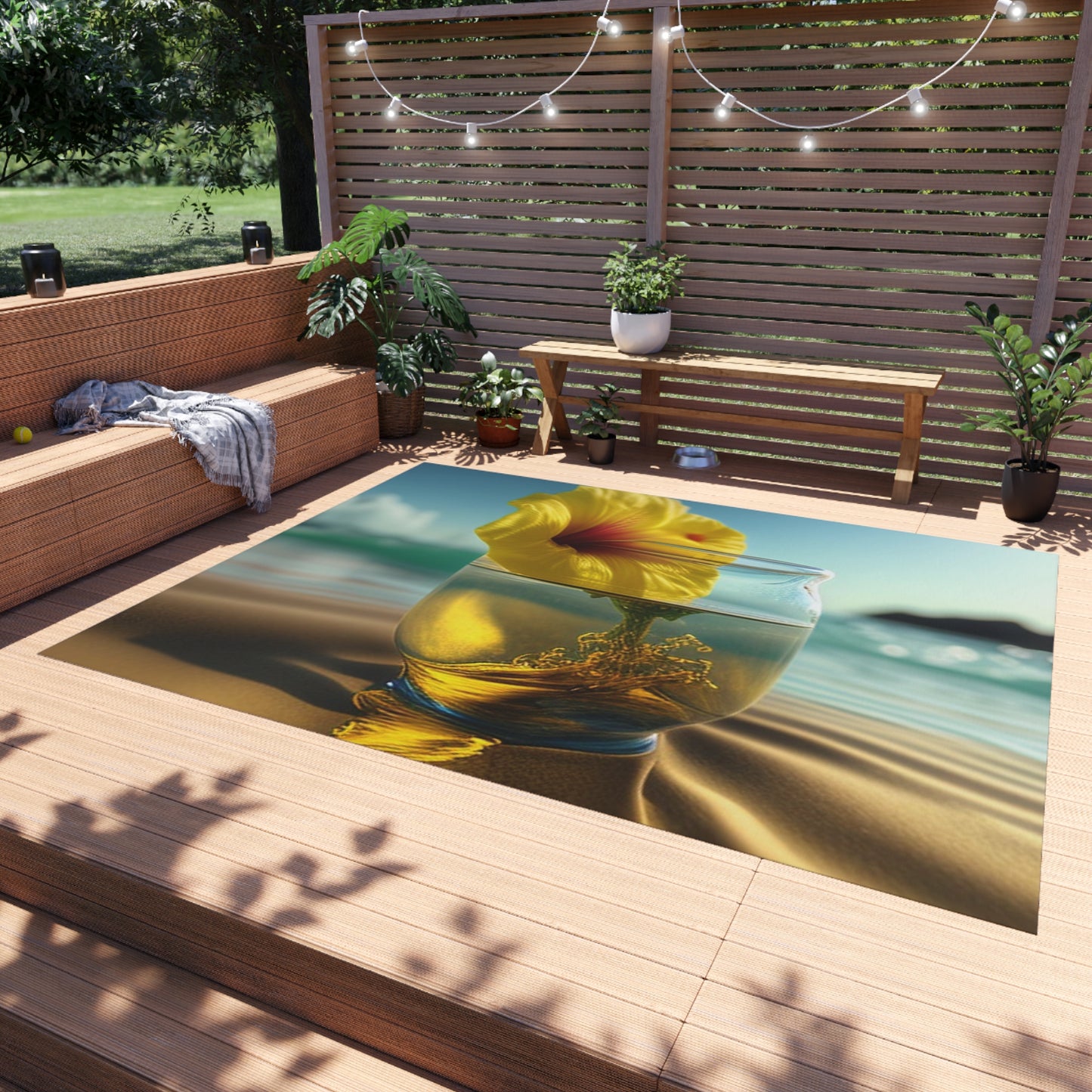 Outdoor Rug  Yellow Hibiscus glass 1