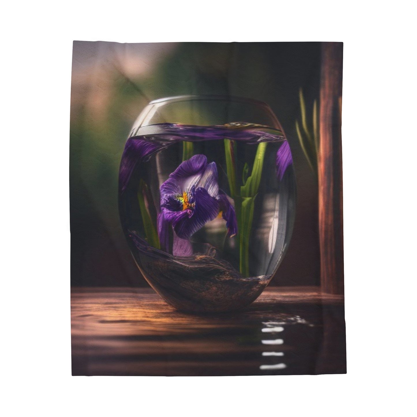 Velveteen Plush Blanket Purple Iris in a vase 4