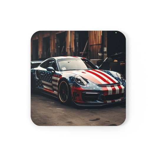 Corkwood Coaster Set American Flag Porsche 3
