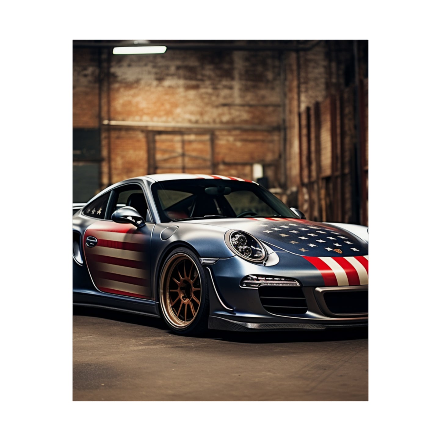 Premium Matte Vertical Posters American Flag Porsche 1