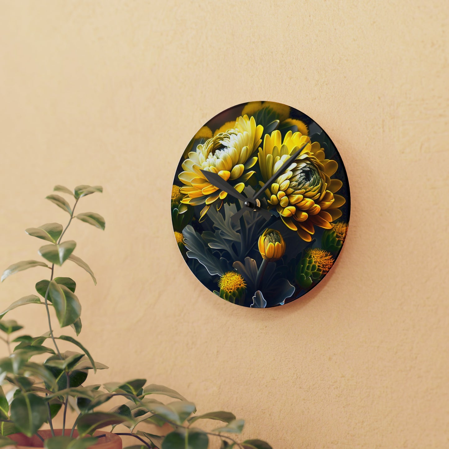 Acrylic Wall Clock Yellow Hermosas Flores Amarillas 2