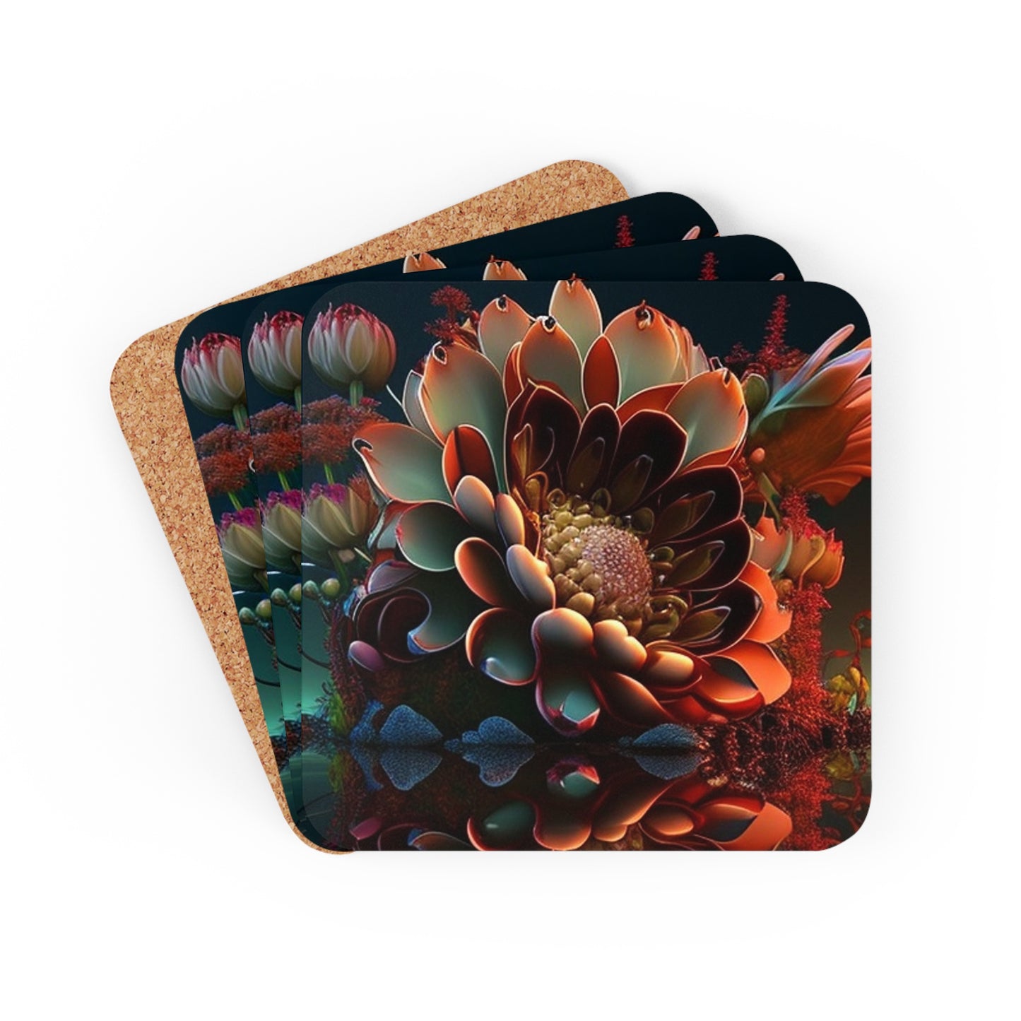 Corkwood Coaster Set Flower Arangment 4