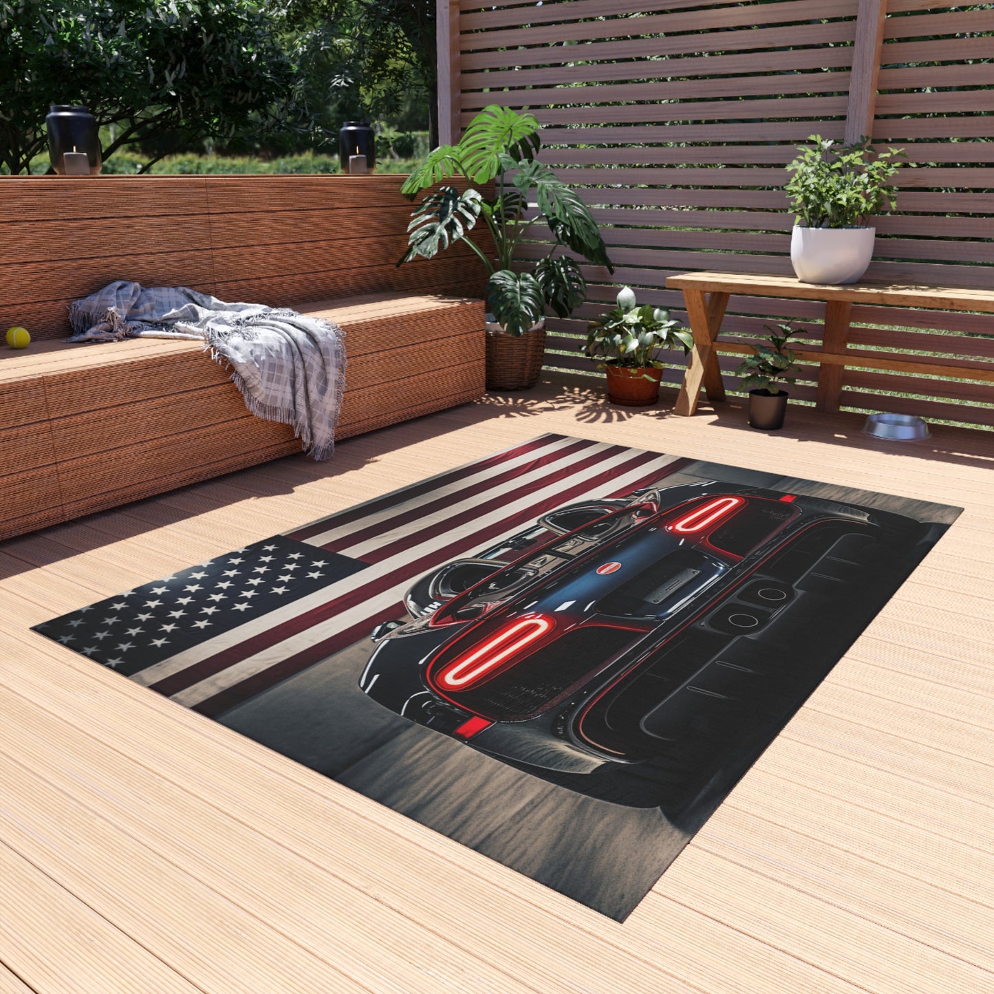 Outdoor Rug  American Flag Background Bugatti 4