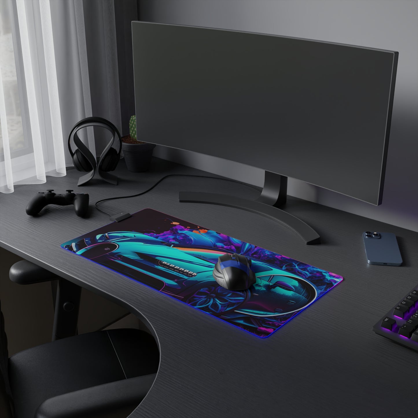 LED Gaming Mouse Pad Bugatti Neon Chiron 3