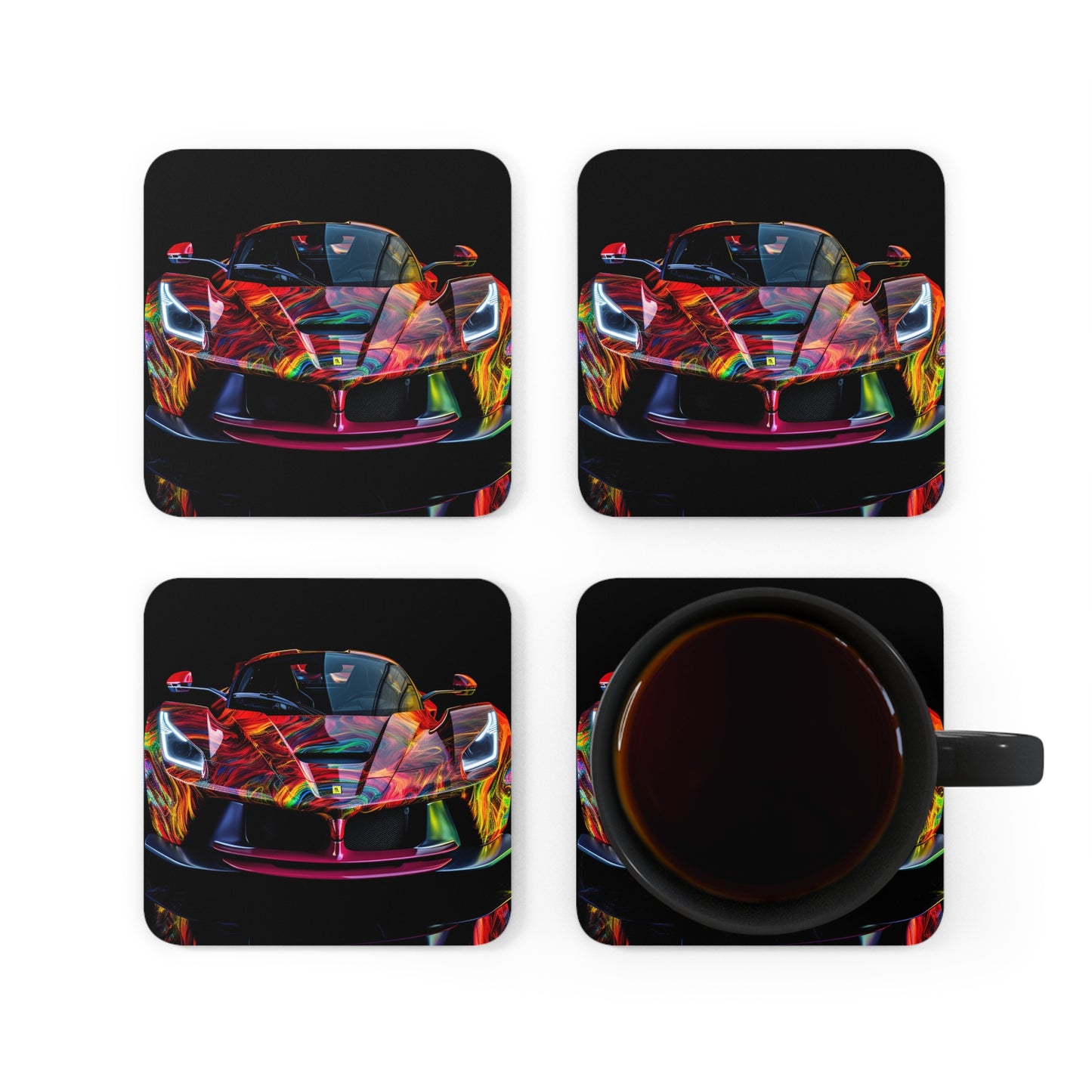 Corkwood Coaster Set Ferrari Neon 3