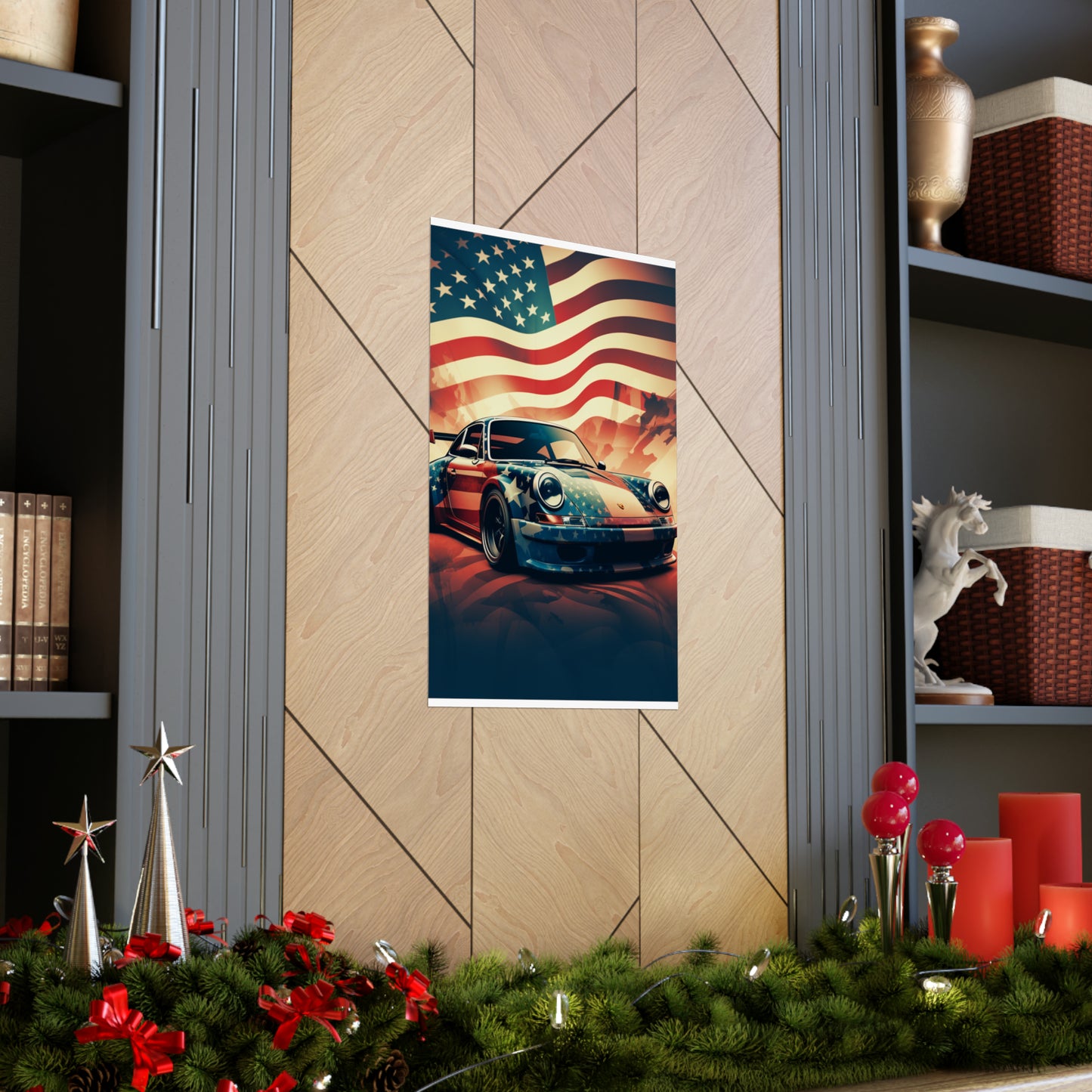 Premium Matte Vertical Posters Abstract American Flag Background Porsche 4