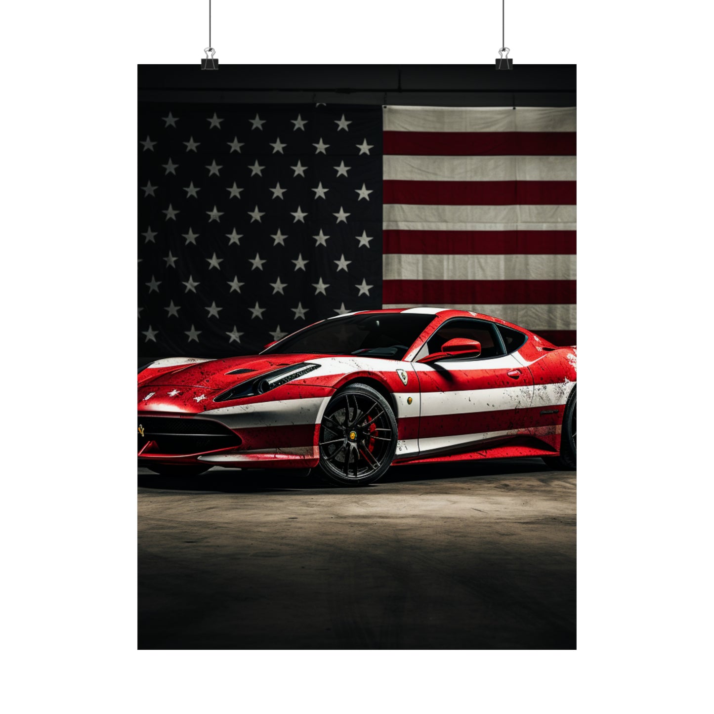 Premium Matte Vertical Posters American Flag Background Ferrari 1