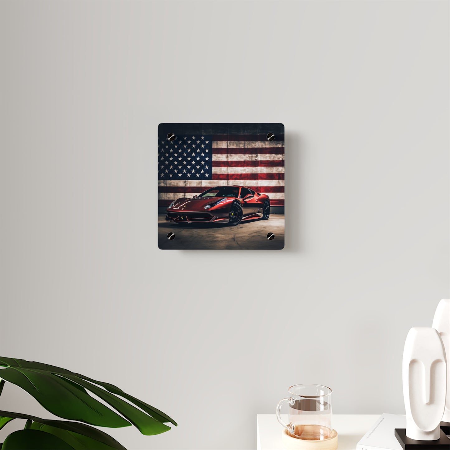 Acrylic Wall Art Panels American Flag Background Ferrari 4