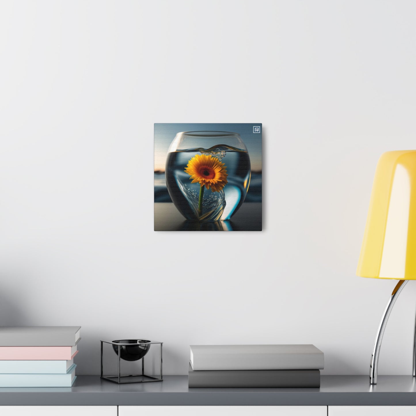 Canvas Gallery Wraps yello Gerbera glass 3