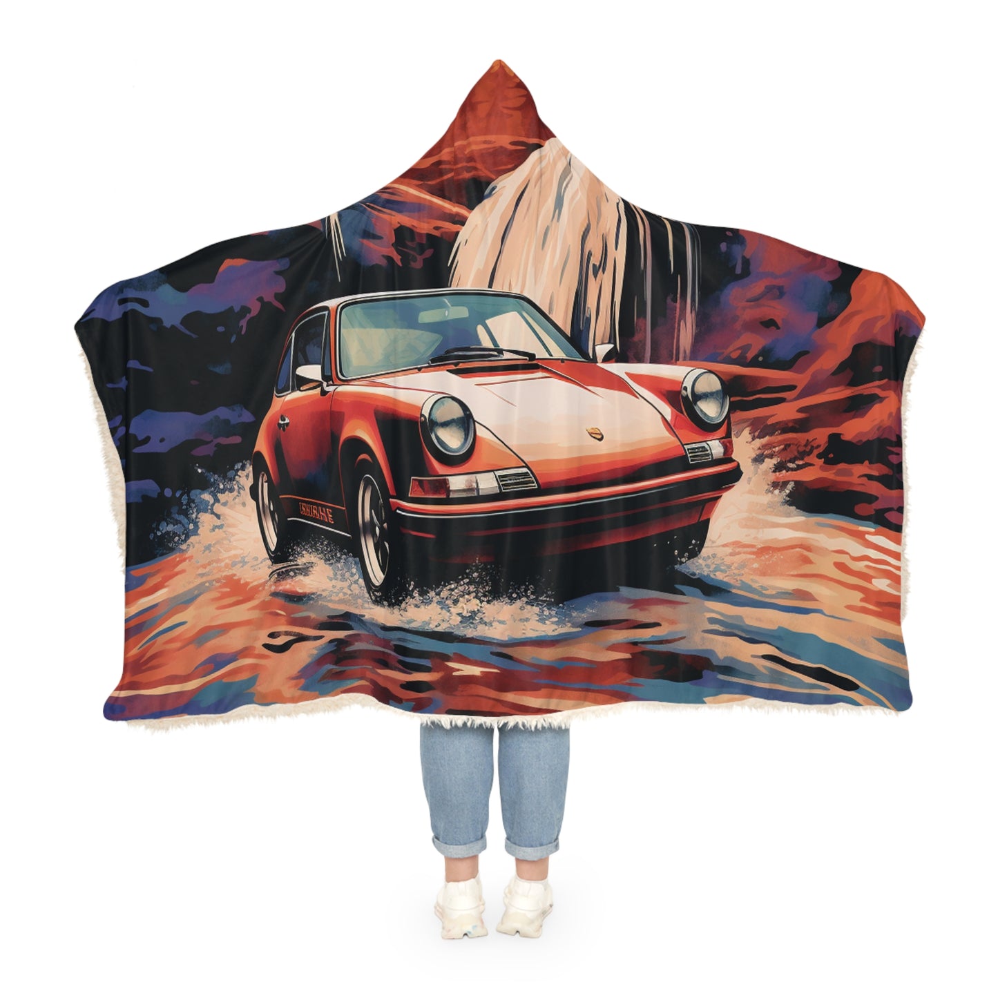 Snuggle Hooded Blanket American Flag Porsche Abstract 4