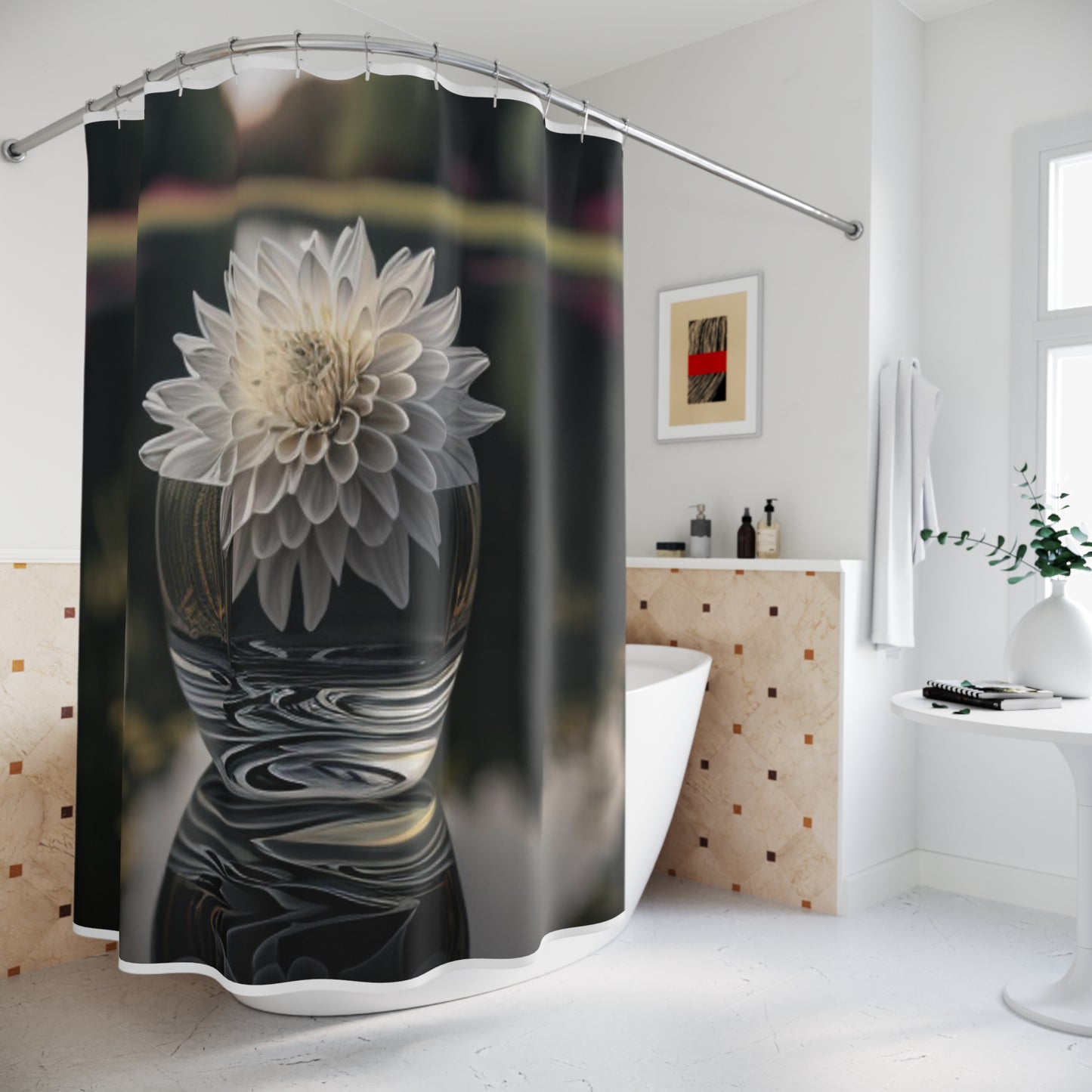 Polyester Shower Curtain White Dahlia 2